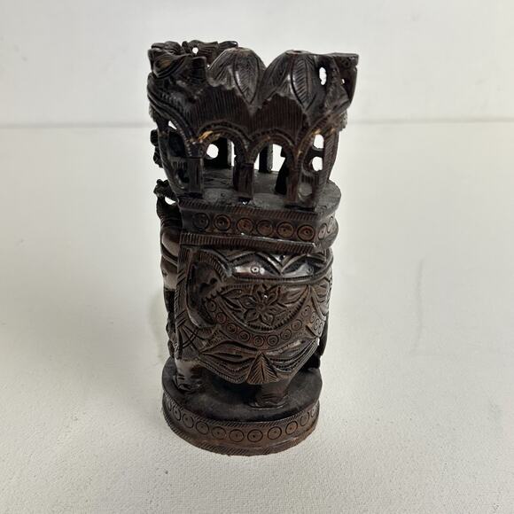Vintage Elephant Ambari Wooden Statue Handmade India Decorative Figurine - Picture 6 of 14
